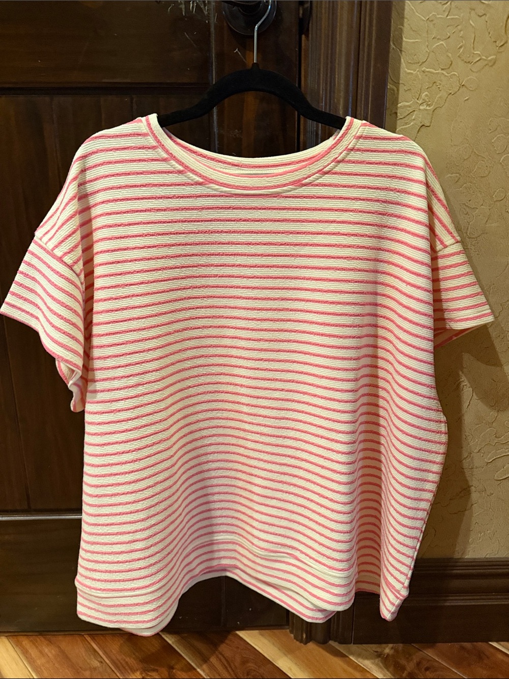 Women’s Pink & White Striped Short Sleeve Crew